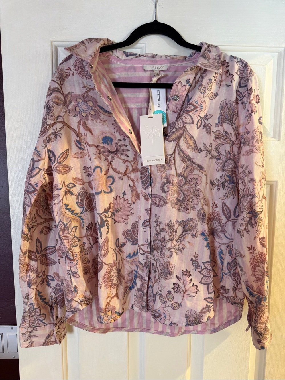 Lucky and Coco Pink Floral Button-Front Blouse